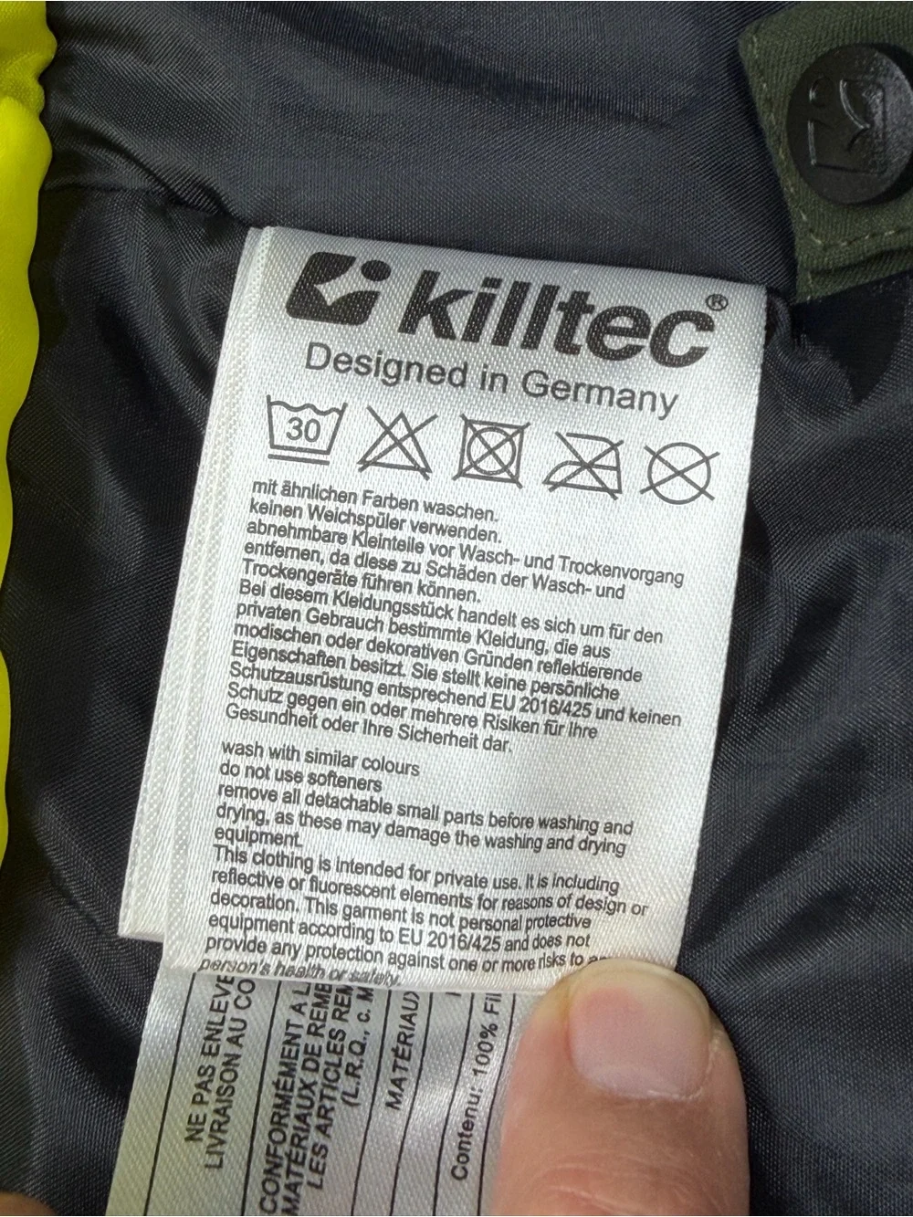 Boy’s Killtec KSW 174 Insulated Jacket- Size Large in Black, Olive & Neon Yellow